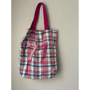 Y2K American Eagle Outfitters Plaid Pink Tote Bag Purse Number 7 Applique 2000s